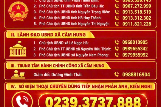 Cẩm Hưng công khai các kênh tiếp nhận phản ánh, kiến nghị của người dân, tổ chức và doanh nghiệp